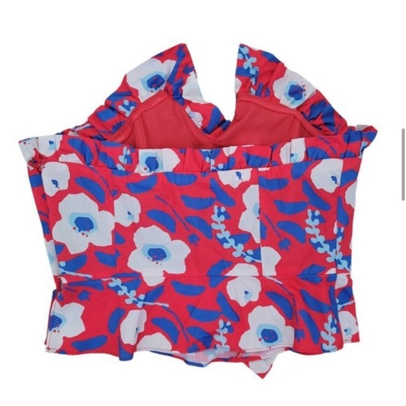 Anthropologie Hutch Strapless Ruffle Top floral red, white, and blue. - Picture 3 of 8